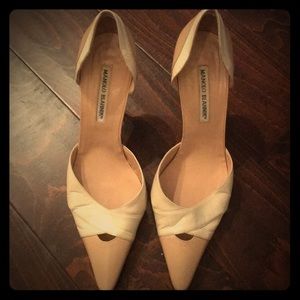 Manolo Blahnik tan/white Leather Heels, Size 9